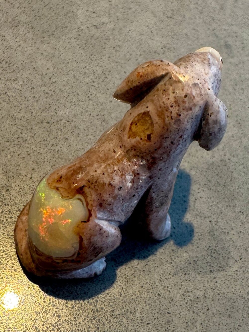 Miniature Mexican Fire Opal Crystal Sculpture Dog Canine Rainbow Artisan OOAK